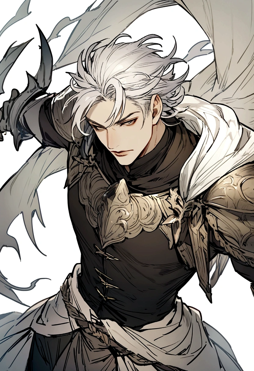 Fantasy male medieval character white hair no background middle qged