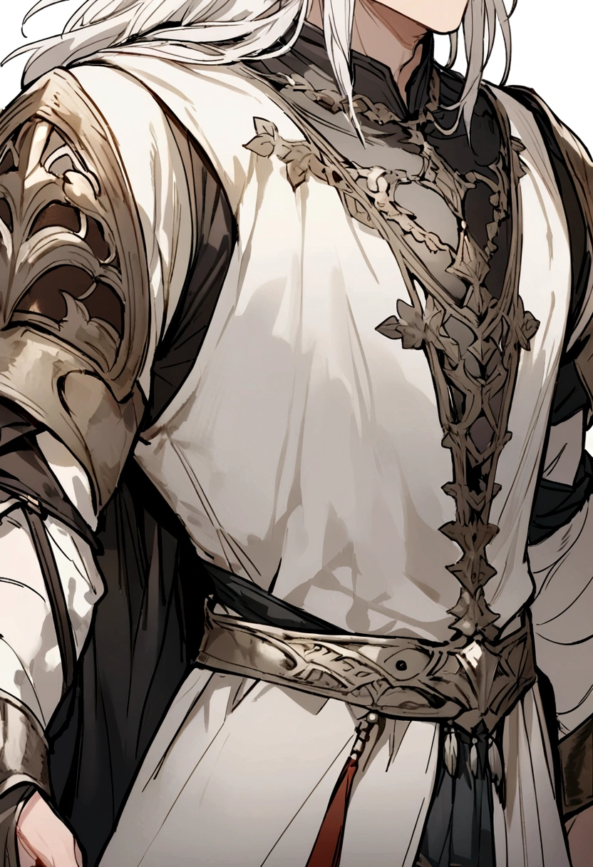 Fantasy male medieval character white hair no background middle qged 