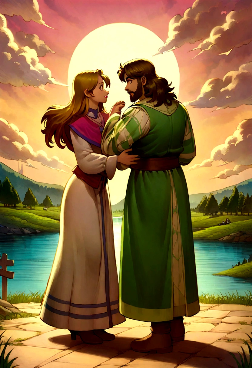 Jesus is talking to a woman by a lake, Greg Olsen, jesus hugging a woman, bela cena, O Senhor e Salvador, bible illustration, Nicodemos, conversando calmamente 8k, jesus, filme animado, the most bela cena, cena maravilhosa, Imagem bonita, a partir de 8k fosco, Incrivelmente bonito, Jesus Cristo, Christian art, Inacreditavelmente lindo, o filme