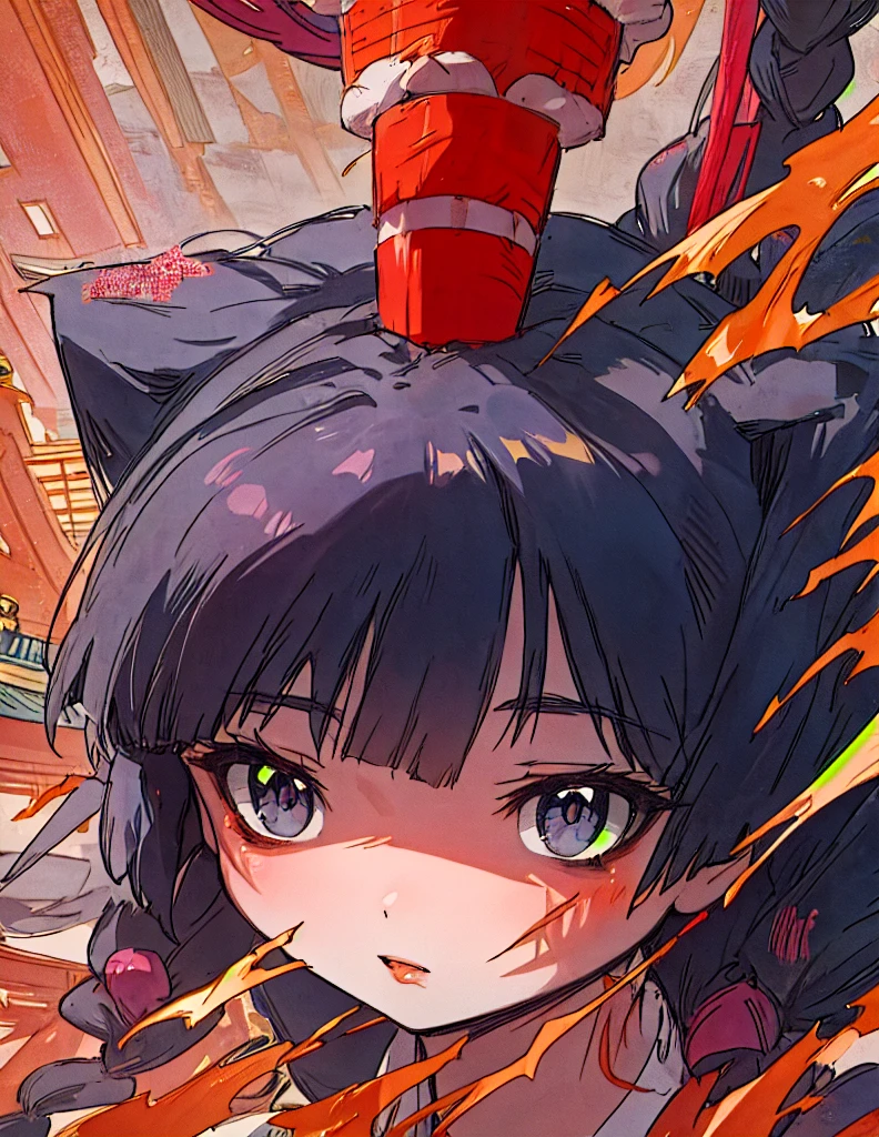 a woman, black long hair, manga style by Torii Kiyomasu, old chinese temple background, anime aesthetic, official anime art, highly detailed, 8k, photorealistic, masterpiece, dramatic lighting, beautiful detailed eyes, beautiful detailed lips, extremely detailed face, long eyelashes, elegant pose, dynamic composition, hanfu, chinese, skinny, some beads and small braids in hair