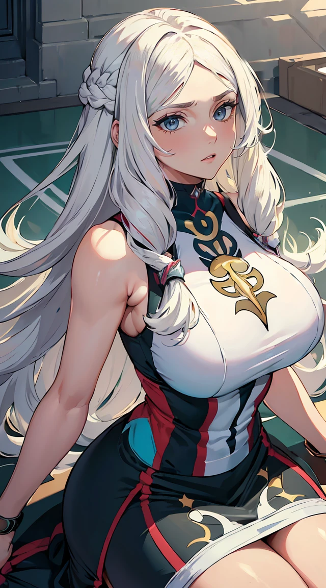 handsome mature woman,Long wavy white hair,Hyperresolution,accuracy,Detailed rendering,(Subtle facial image)(Image of fine hair)(topquality)(Masterpieces of masters)(High degree of completeness)(A sense of atmosphere)tmasterpiece,Super detailed and super detailed(half-body portrait)((Masterpiece, Highest quality)), Detailed face, CharacterDesignSheet, Full of details, Multiple poses and expressions, Highly detailed, Depth, Many parts,Beautiful,Extremely beautiful,High Balance, Natural light, drawn art style, white hair, curly hair down to ankles, ankle length hair, (((Ankle length hair))) (((thick hair))) (((pokemon trainer)))(((Pokemon gym leader))))(((Gym clothes)))(((Sporty outfit)))(((nO DRESS))) (((bAEBALL CAP)))(((Gym outfit)))(((Workout outfit)))(((Portrait)))(((Looking fierce)))(((Fierce expression)))