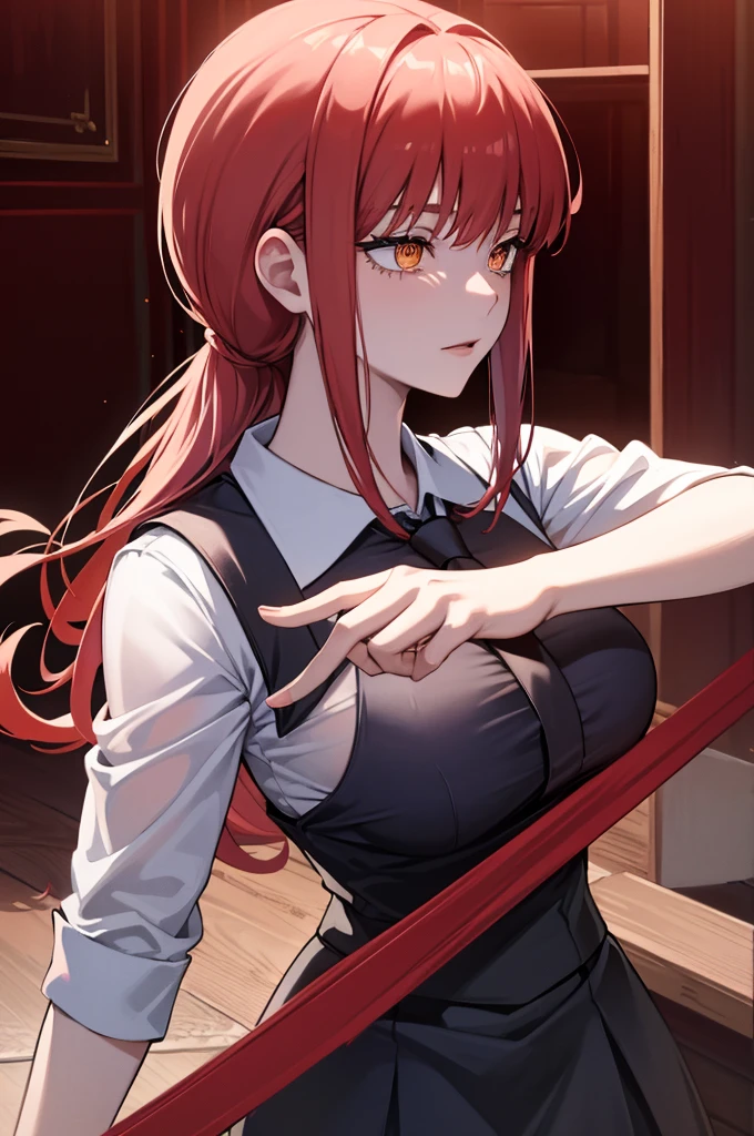 masterpiece, best quality, (extremely detailed CG unity 8k wallpaper, masterpiece, best quality, ultra-detailed, best shadow), (detailed background), (beautiful detailed face, beautiful detailed eyes), High contrast, (best illumination, an extremely delicate and beautiful),1girl,((colourful paint splashes on transparent background, dulux,)), ((caustic)), dynamic angle,beautiful detailed glow,full body, blood splash on face. close up of a woman, anime girl with red hair and a white shirt and tie, a character portrait by Yang J, pixiv, shin hanga, portrait of an anime girl, female anime character, portrait anime girl, portrait of asuka langley soryu, beautiful anime portrait, detailed portrait of anime girl, anime character, realistic anime artstyle, anime girl portrait, anime character portrait, bangs