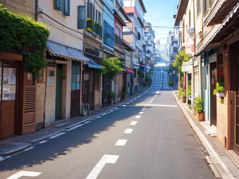 Uma rua urbana, de dia, sem pessoas