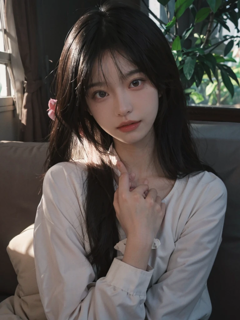 best quality， ultra high resolution， （realistically：1.4），Baoyu Girl ，A pair of clear and charming peach blossom eyes，The sun shines on the face，Big wavy hairstyle，（White skin：1.4），a sense of atmosphere，a beautiful girl，Looking directly at the viewer， naked body ，(lifelike:1.4),1 girl,Sexy.