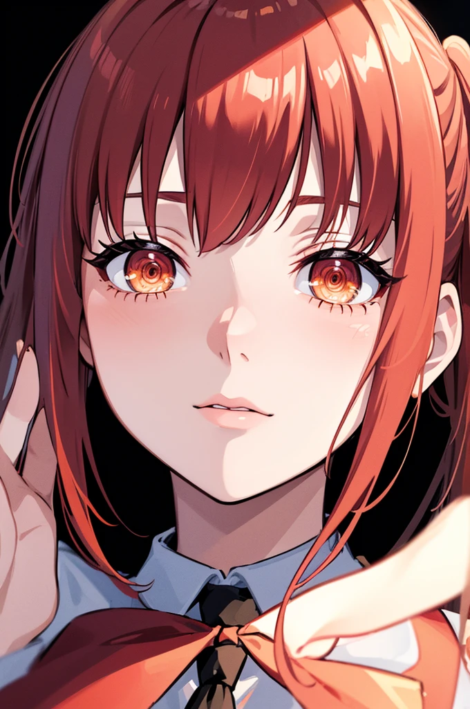 masterpiece, best quality, (extremely detailed CG unity 8k wallpaper, masterpiece, best quality, ultra-detailed, best shadow), (detailed background), (beautiful detailed face, beautiful detailed eyes), High contrast, (best illumination, an extremely delicate and beautiful),1girl,((colourful paint splashes on transparent background, dulux,)), ((caustic)), dynamic angle,beautiful detailed glow,full body, blood splash on face. close up of a woman, anime girl with red hair and a white shirt and tie, a character portrait by Yang J, pixiv, shin hanga, portrait of an anime girl, female anime character, portrait anime girl, portrait of asuka langley soryu, beautiful anime portrait, detailed portrait of anime girl, anime character, realistic anime artstyle, anime girl portrait, anime character portrait, bangs