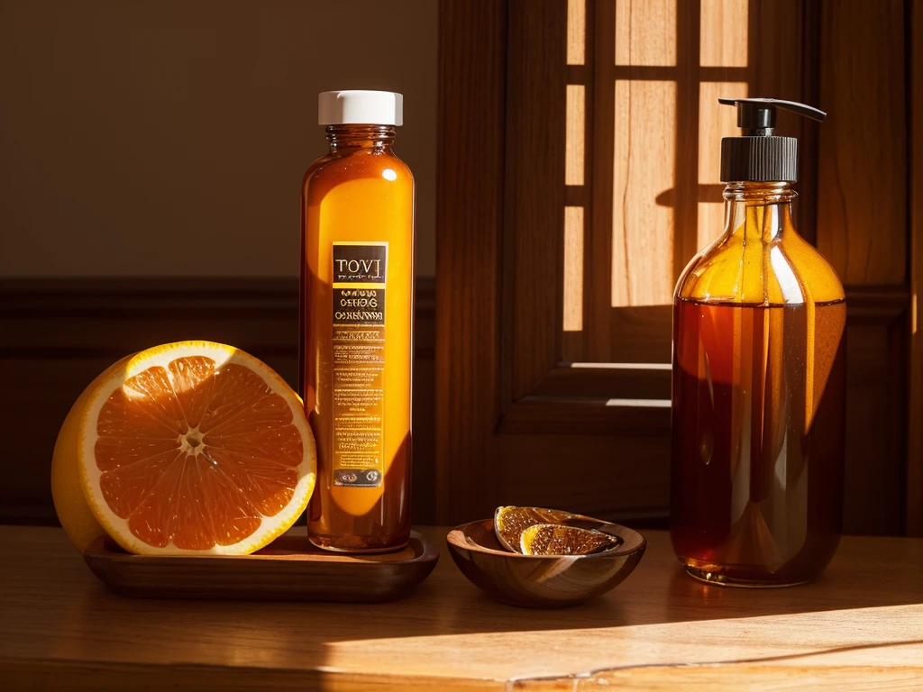 A strikingly vibrant solution, Povidone Iodine stands out with its rich amber hue and shimmering texture. Used primarily as an antiseptic, this liquid is captured in a stunning photograph where every gleam and shadow is meticulously highlighted. The high-definition image showcases the fluid's intricate details, from its smooth glass bottle to its elegant label, creating an enthralling display of beauty and practicality. This picture seamlessly combines functionality with visual appeal, making it a captivating example of the artistry found in everyday items.