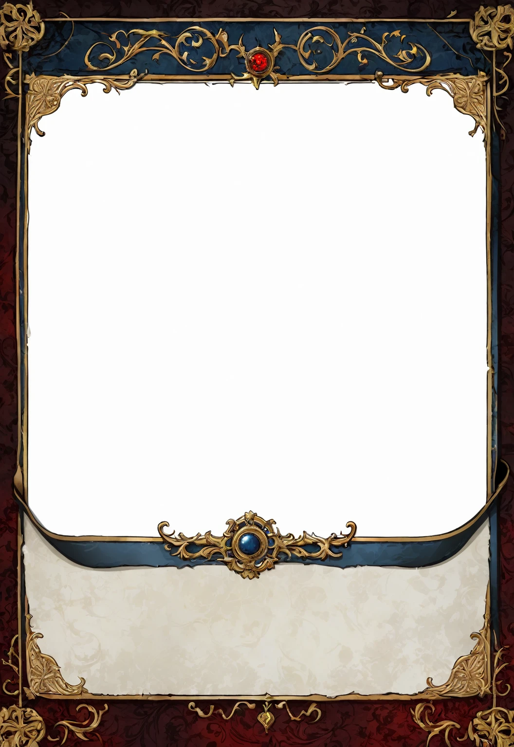 A card border UI,Medieval European aristocracy design,Dark Style,There are blood stains on the parchment backing.。