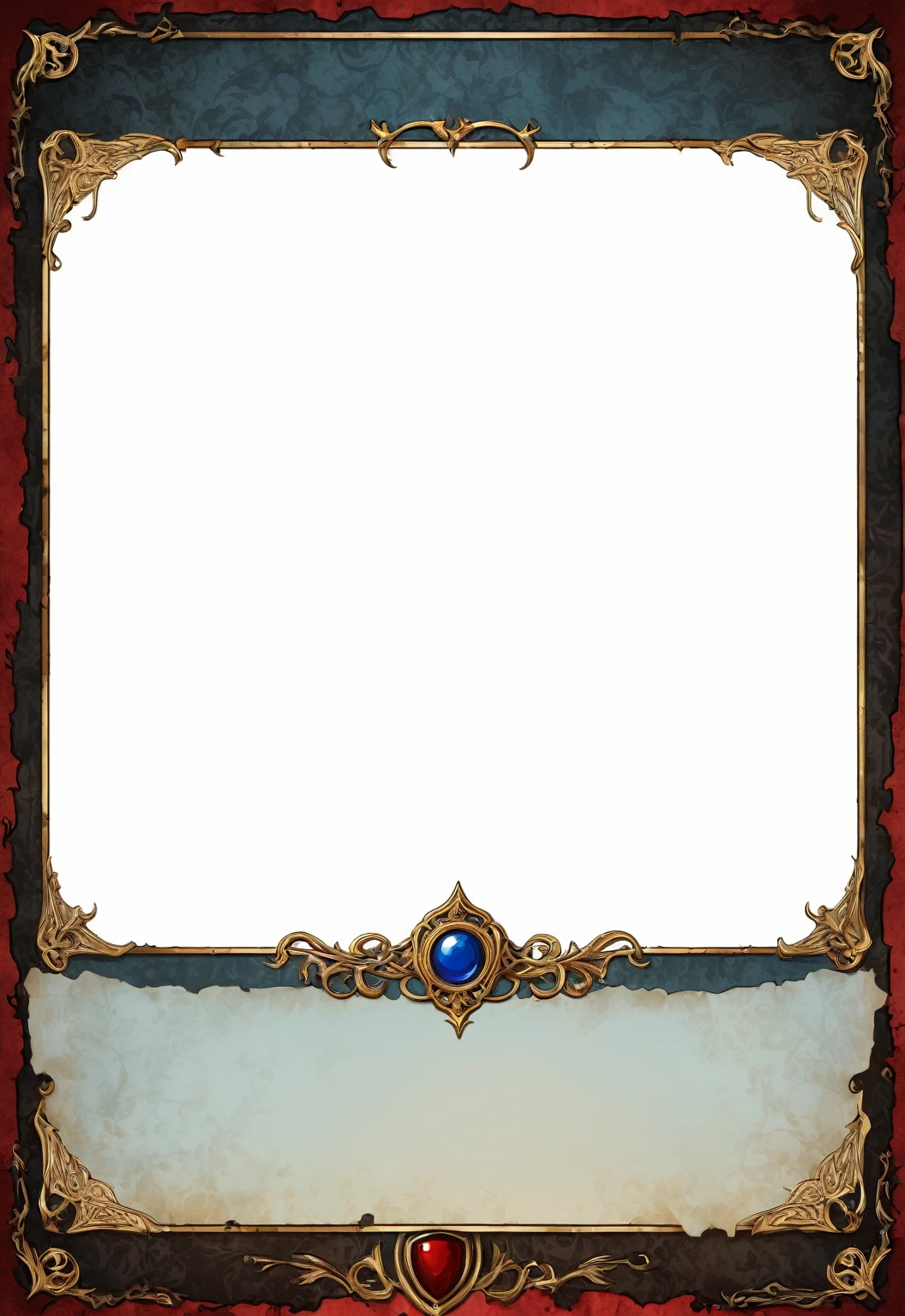 A card border UI,Medieval European aristocracy design,Dark Style,There are blood stains on the parchment backing.。