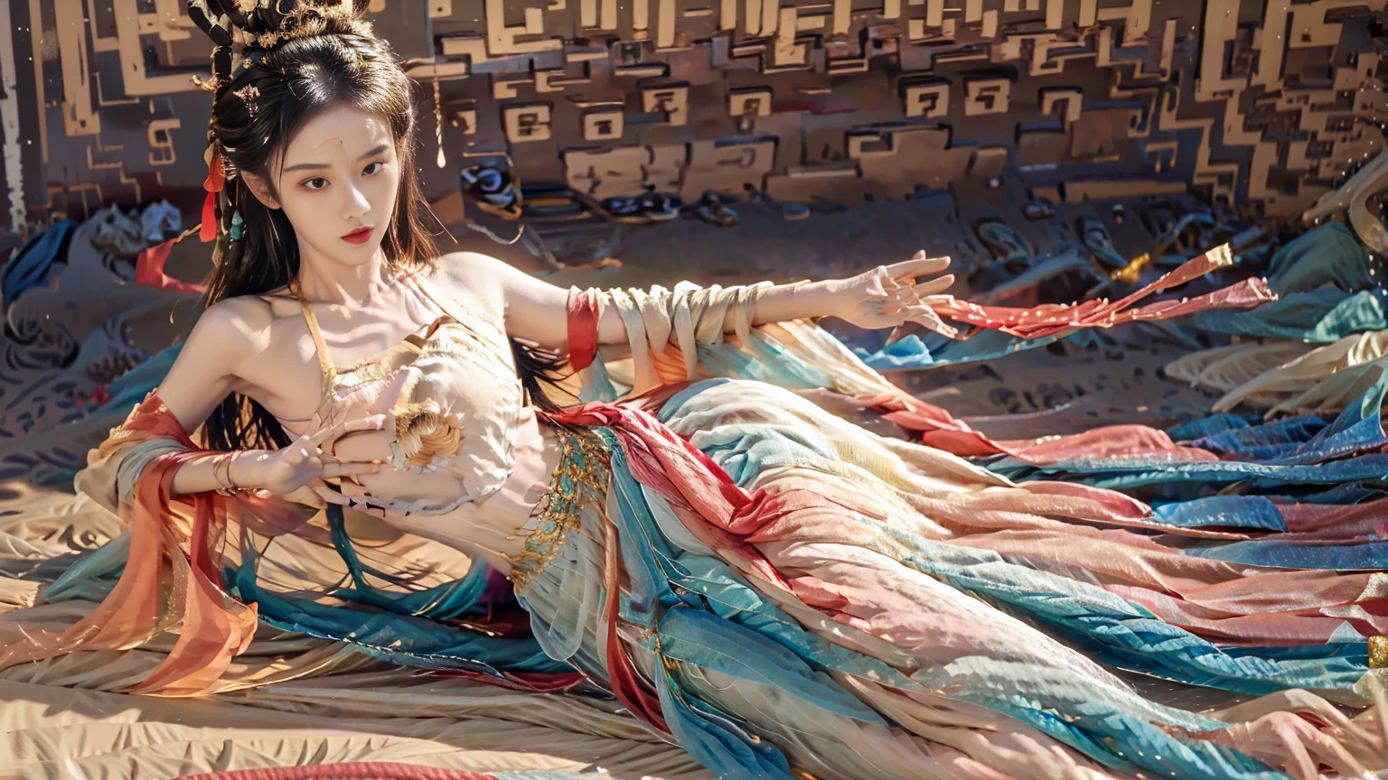 Main mass, best quality, Best image quality, Exaggerated details, A cute 8 year old Asian，Very shy expression, Eyes slightly narrowed, Straighten her hair, Long eyelashes (Long hair / Very, Very exaggerated Large target breasts, Large target / Slip Dress Tissue Paper, ), Sit and pose in front of the camera, Wet-chested Hanfu, Slim fit and high waist, Silk lace, xintong chen, With Kai v hafu Chinese clothing, breast detailed , Detailed chest, , The princess is 8 years old，so cute, (巨Large target ，),Succubus，Succubus，Succubus，Succubus