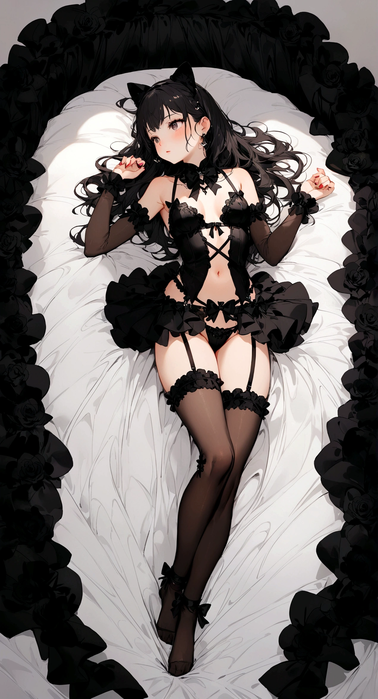 Lie flat on the bed,whole body,Scandalous clothing,petite lingerie