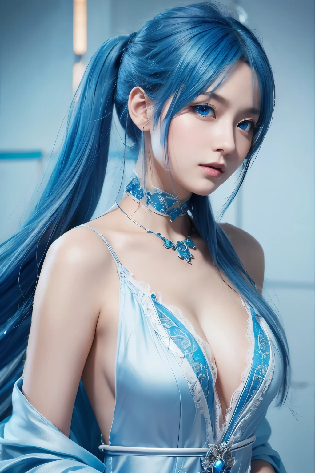 8K,Beautiful Blue Hair,Ultra-high resolution,Ultra-realistic,