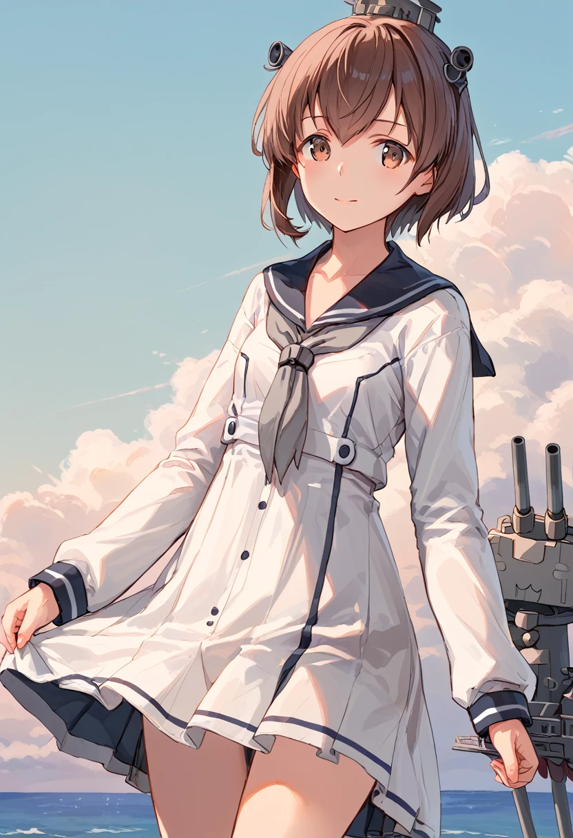 score_9,score_8_up,score_7_up,source_anime,cowboy shot,masterpiece,best quality,details background,extremely detailed,1girl,1girl,yukikaze (kancolle), brown hair, brown eyes,small breasts,short hair,
sailor dress,dress,sailor collar,long sleeves,neckerchief,grey neckerchief,white dress,black sailor collar,