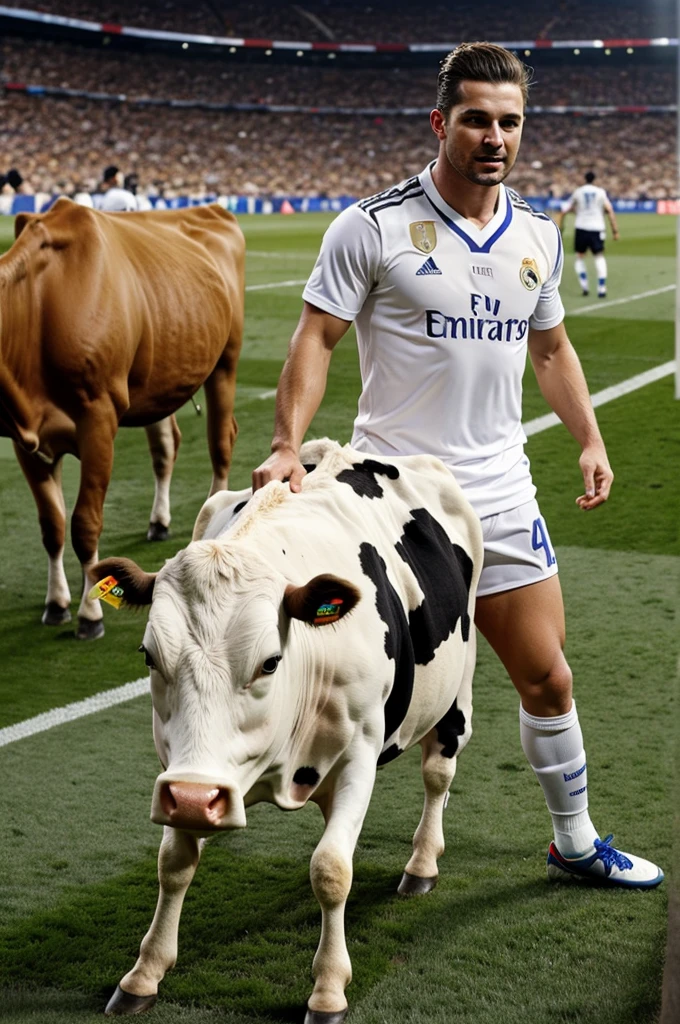 Wearing a Real Madrid jersey on a cow and must be show cow Body