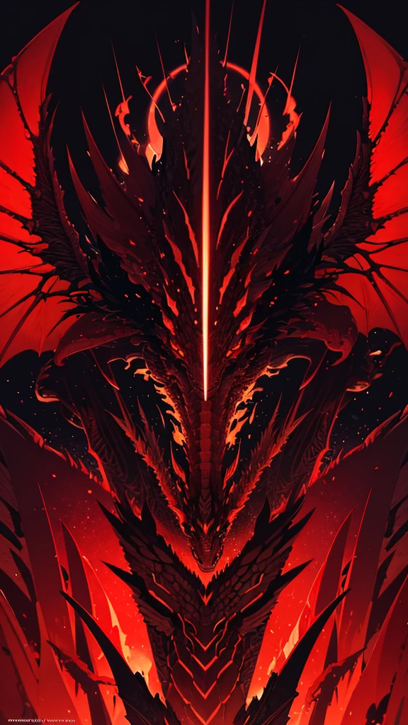 Theme: abyss dragon,a powerful majestic red and white dragon with 2 pair of wings, realistic, masterpiece, detailed, fantastical, imaginative, powerful, strong, black background, intricate scales, glowing eyes, sharp claws, mythical creature, Indonesia inspired, dramatic lighting, photorealistic