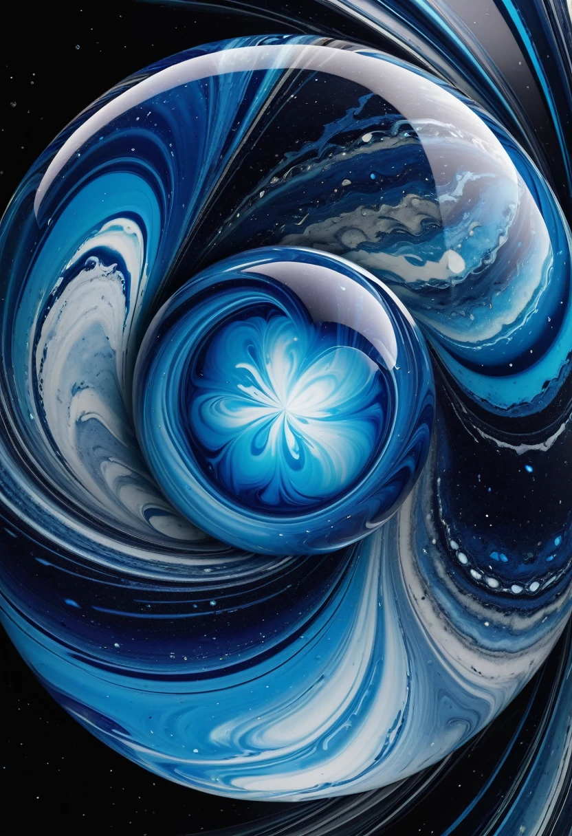 A giant blue marble hurtling through cymatic space、Beautiful luster and texture of Marble、The beauty of cymatics space reflected in marbles、Dynamic marble roll、Cyber-feel of Cymatic Space、real photography,surreal depiction,A perspective centered on the giant Big Dama,(high resolution、High-precision images、4k,8k、:1.2)ultra detail