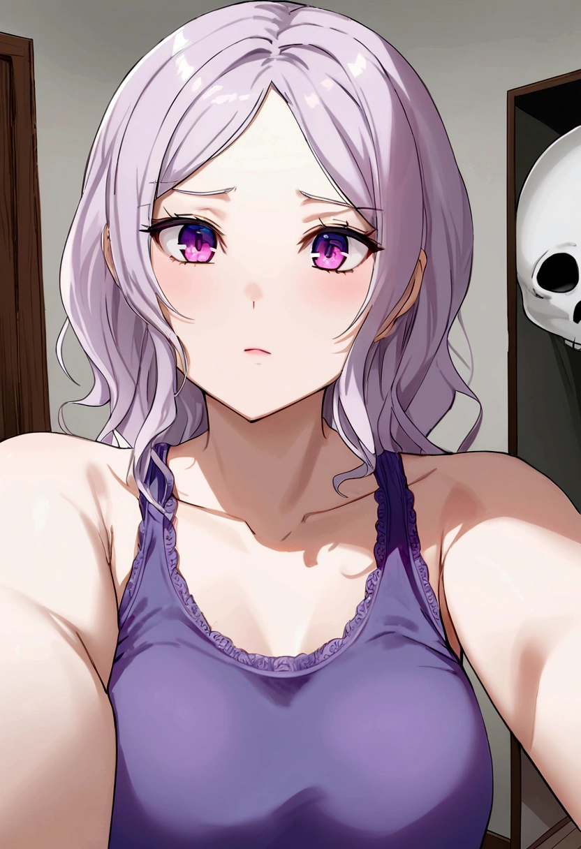 Woman in tank top and matching panties, sexy aux yeux bleus, Portrait Sophie Mudd, Portrait de Corinna Kopf, cheveux blonds et grands yeux, selfie d'une jeune femme, Olhos dans la chambre, Violette Myers, Sans maquillage, maquillage naturel, regarder directement la caméra