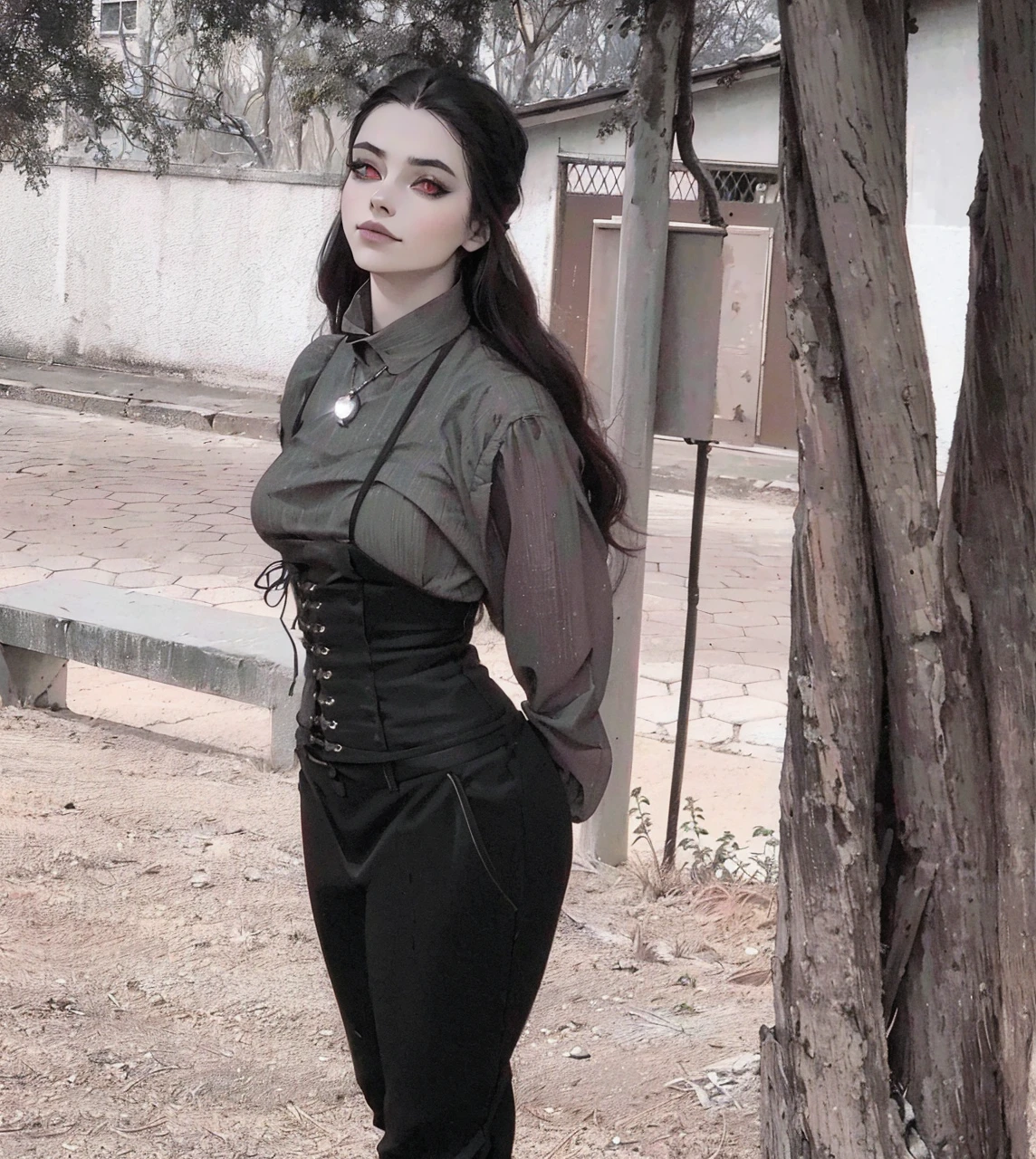 (best quality,4k,8k,highres,masterpiece:1.2),ultra-detailed,(realistic,photorealistic,photo-realistic:1.37),goth korean girl, gothic,1woman,dark forest,red eyes,dark ambient,low saturation,anime style,pale skin,long flowing hair,gothic clothing,silhouette,surreal background,mysterious atmosphere,intense emotions,melancholic expression,lens flare,dramatic shadows,symbolic elements,heavy makeup,pale and dark colors,misty fog,ethereal beauty,subtle texture, dark makeup, back shot , full body, wicked smile, witch, sitting on ground
