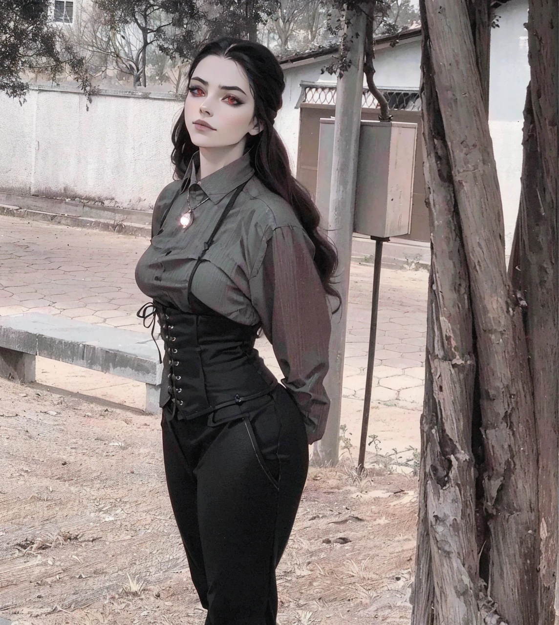 (best quality,4k,8k,highres,masterpiece:1.2),ultra-detailed,(realistic,photorealistic,photo-realistic:1.37),goth korean girl, gothic,1woman,dark forest,red eyes,dark ambient,low saturation,anime style,pale skin,long flowing hair,gothic clothing,silhouette,surreal background,mysterious atmosphere,intense emotions,melancholic expression,lens flare,dramatic shadows,symbolic elements,heavy makeup,pale and dark colors,misty fog,ethereal beauty,subtle texture, dark makeup, back shot , full body, wicked smile, witch, sitting on ground
