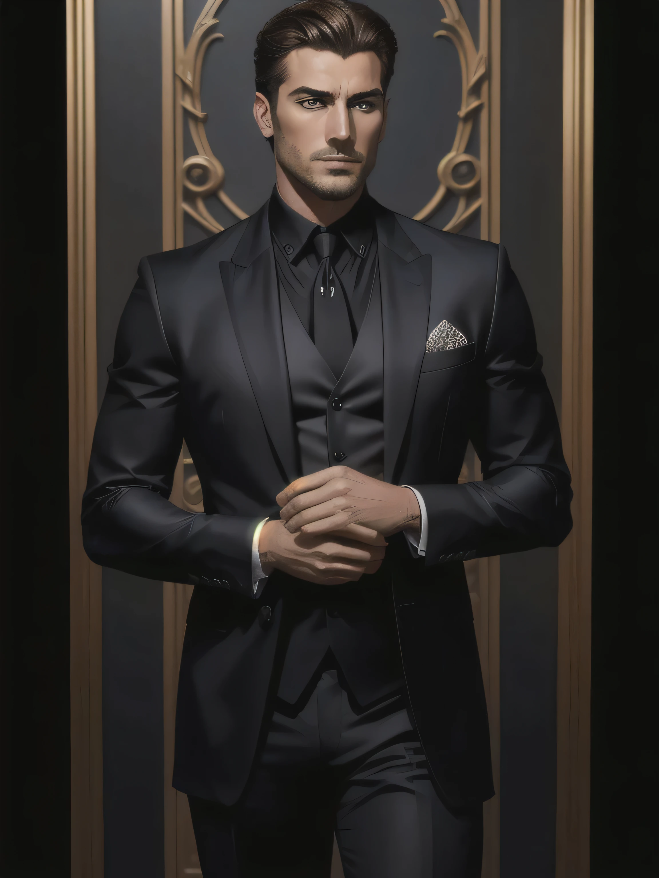 araf man standing, handsome man, he is wearing a black suit, masculine and handsome, handsome man, handsome and attractive, extremely handsome, inspired by Burak Çelik, Raphael Personnaz, handsome and elegant, promotional photo, inspired by Nicholas Marsicano, very handsome, giorgio
