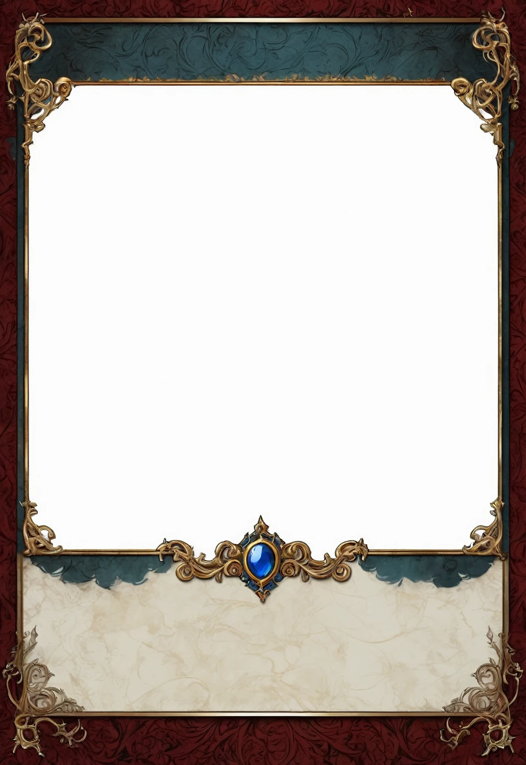 A card border UI,Medieval European aristocracy design,Noble and elegant dark style,There are blood stains on the parchment backing.。
