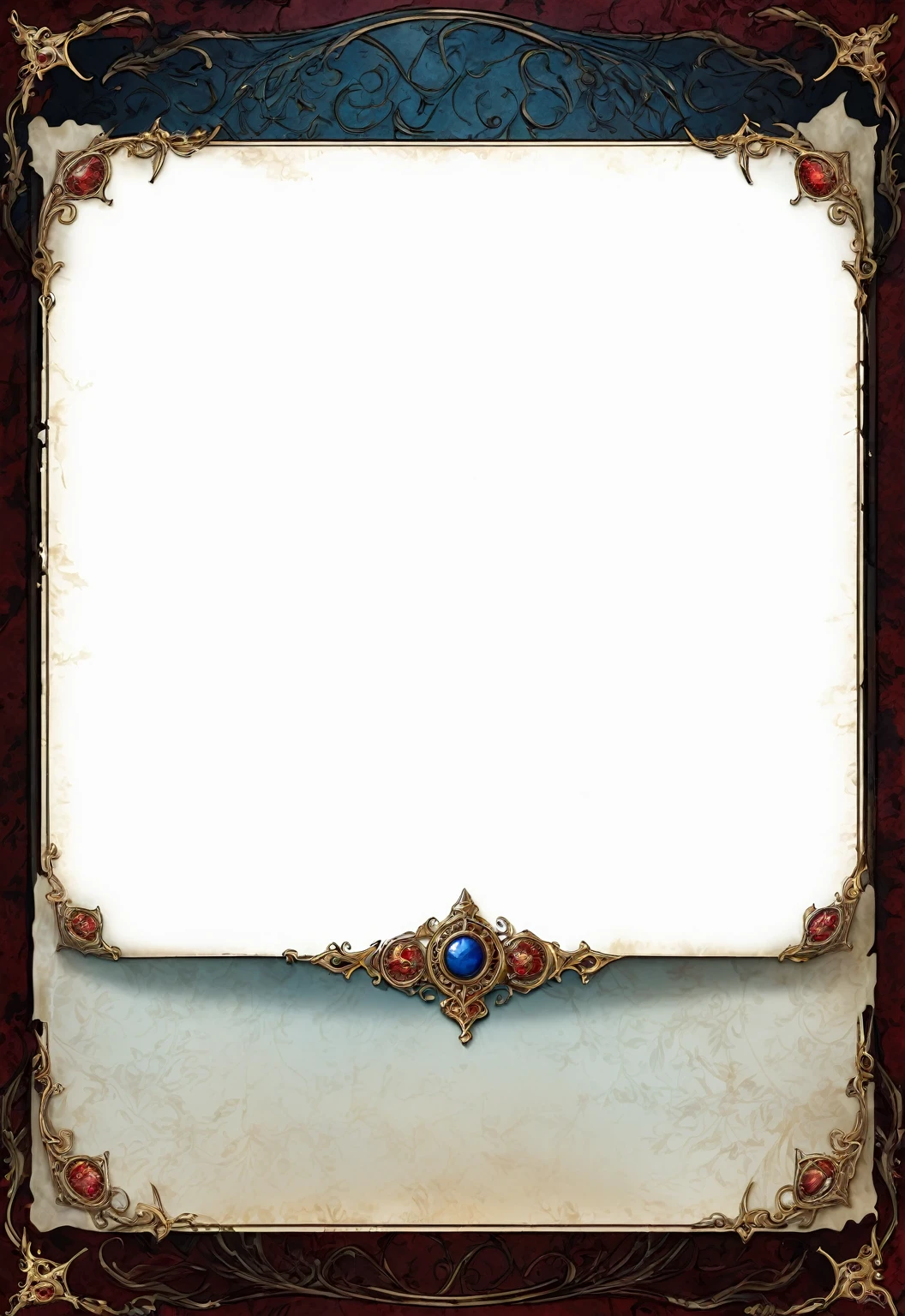 A card border UI,Medieval European aristocracy design,Noble and elegant dark style,There are blood stains on the parchment backing.。