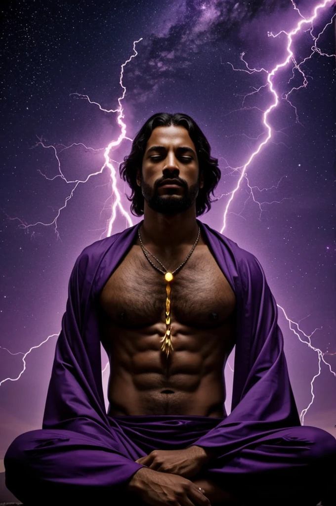 God,purple lightning,man,meditate