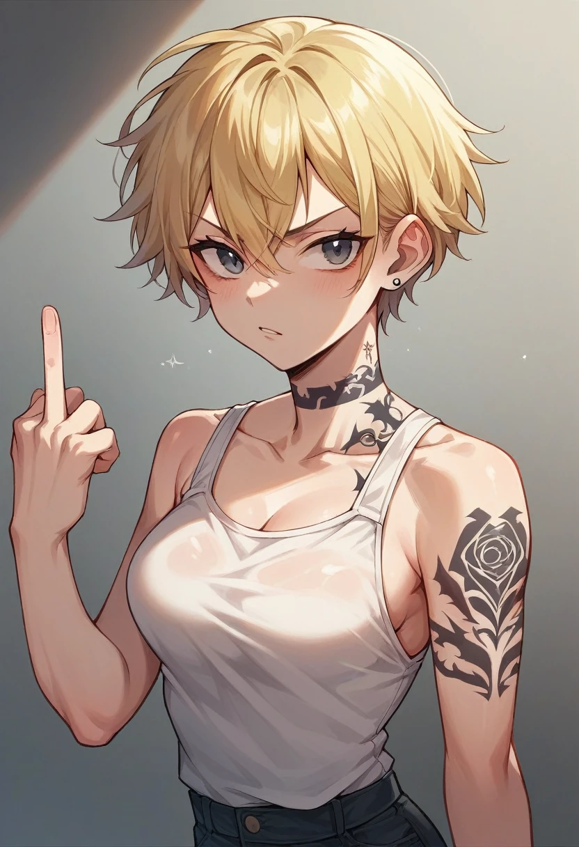 youth、Blonde、Short Hair、Middle finger、Tattoo