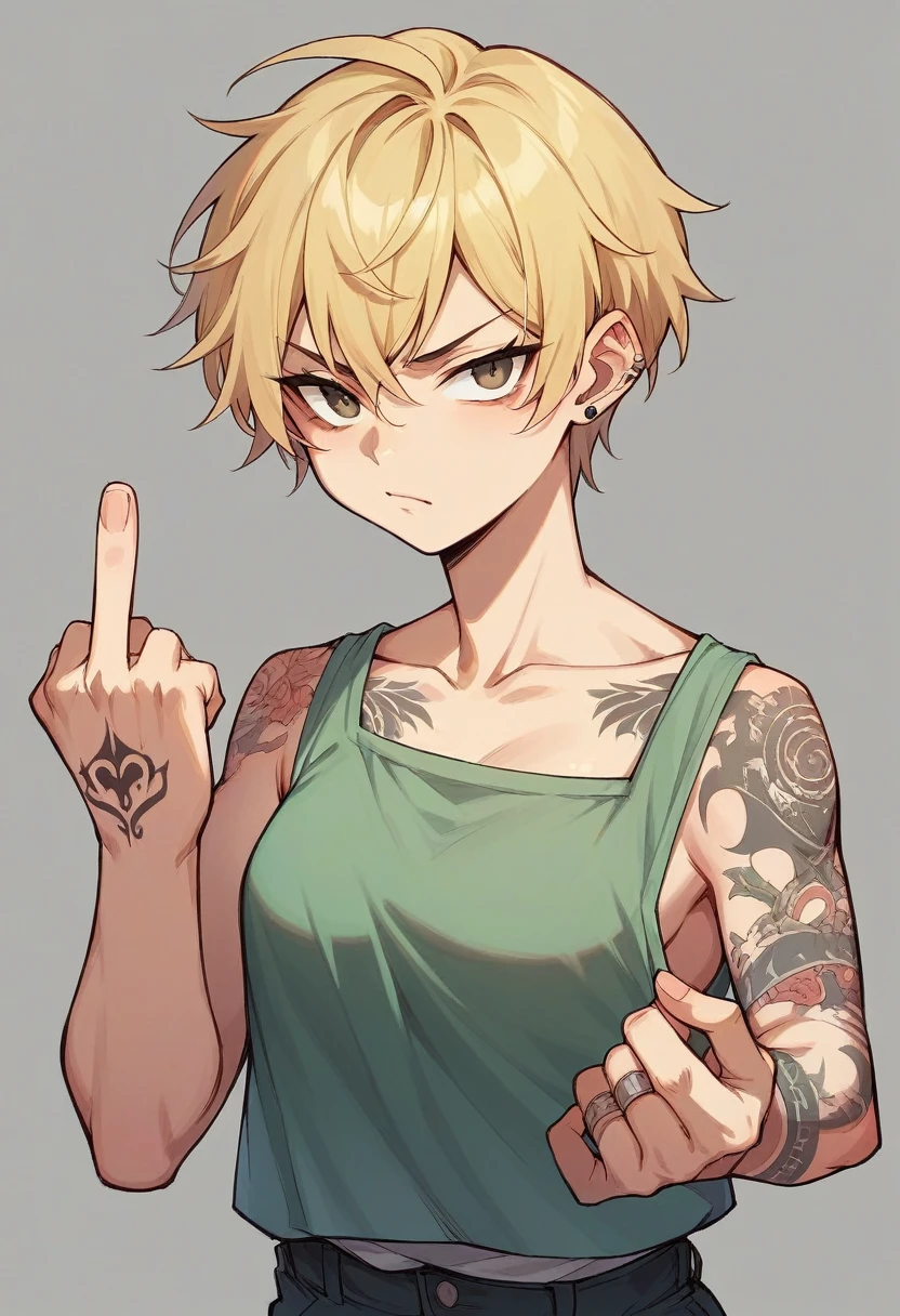 youth、Blonde、Short Hair、Middle finger、Tattoo