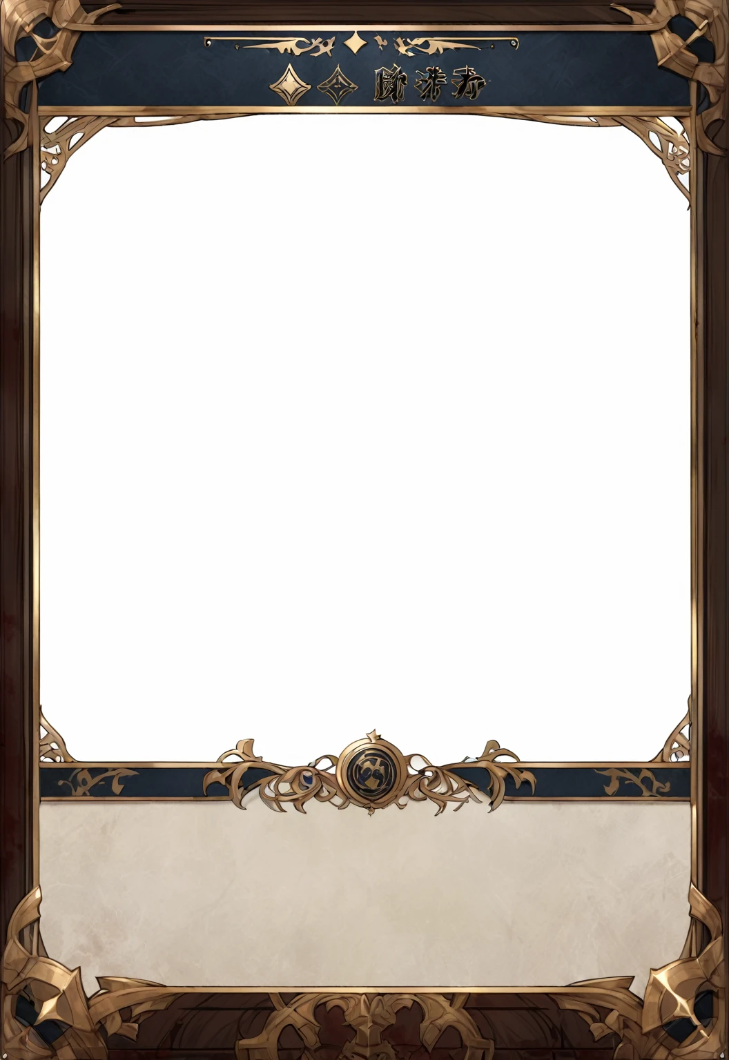 A card border UI,Medieval European aristocracy design,Noble and elegant dark style,There are blood stains on the parchment backing.。