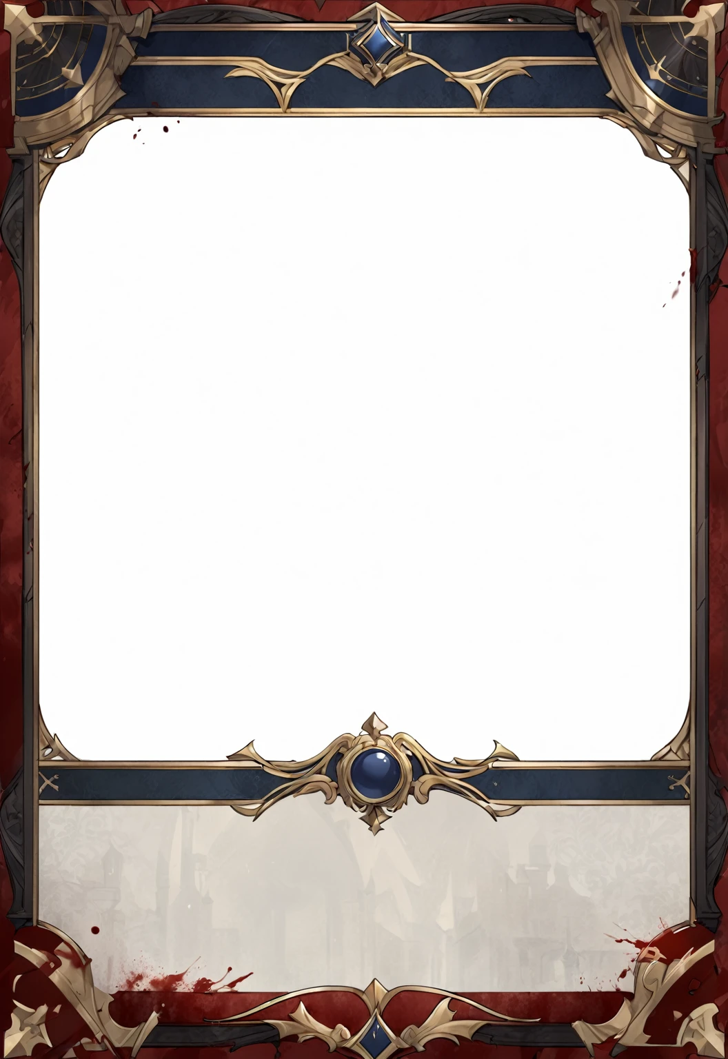 A card border UI,Medieval European aristocracy design,Noble and elegant dark style,There are blood stains on the parchment backing.。