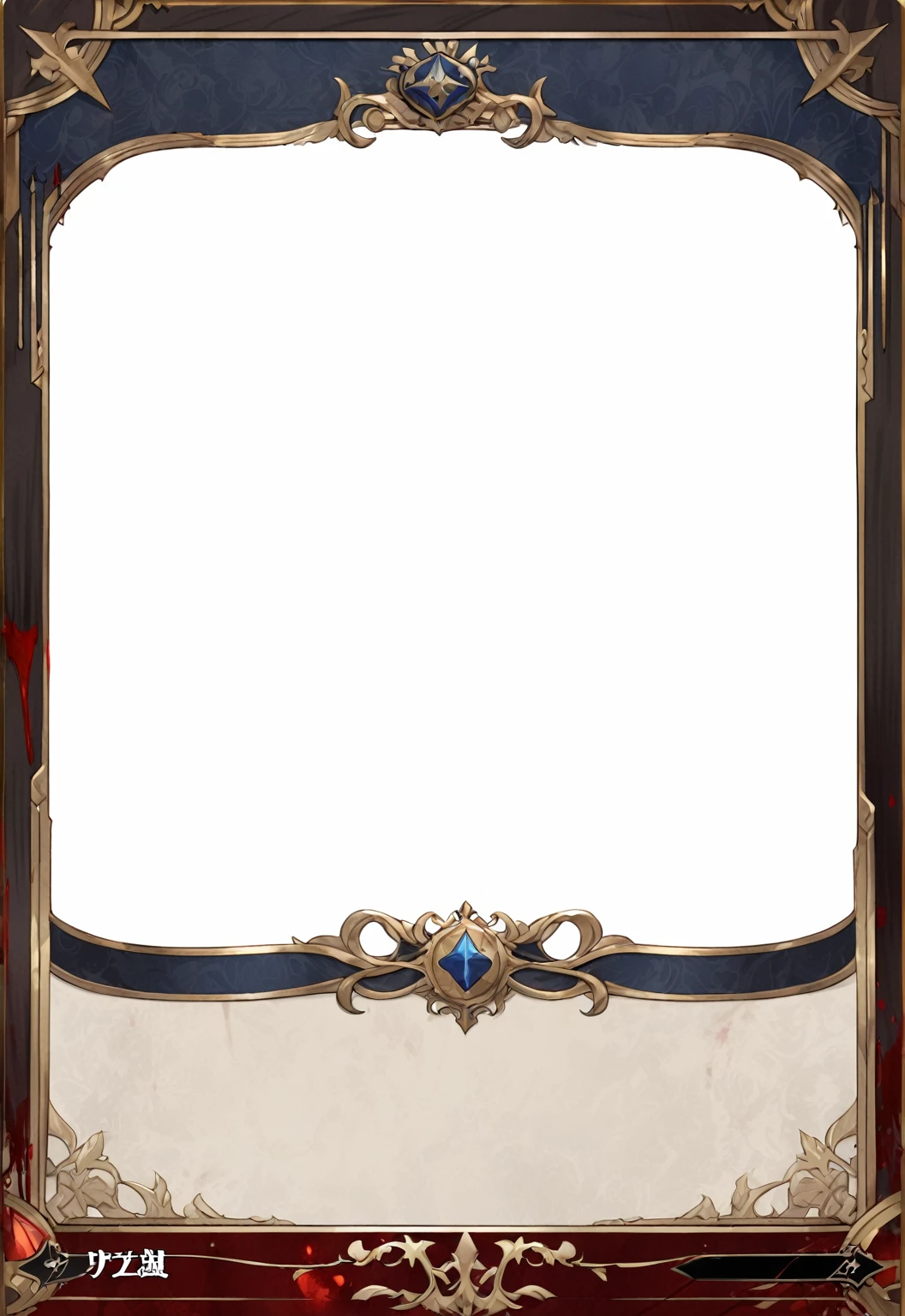 A card border UI，Medieval European aristocracy design，Noble and elegant dark style，There are blood stains on the parchment backing.。