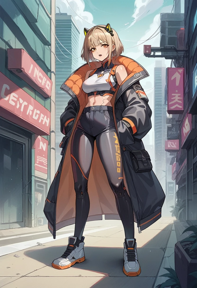 score_9, score_8_up, score_7_up, source_anime, 1 beautyful woman, Anis from Nikke, cyberpunk city background, full body