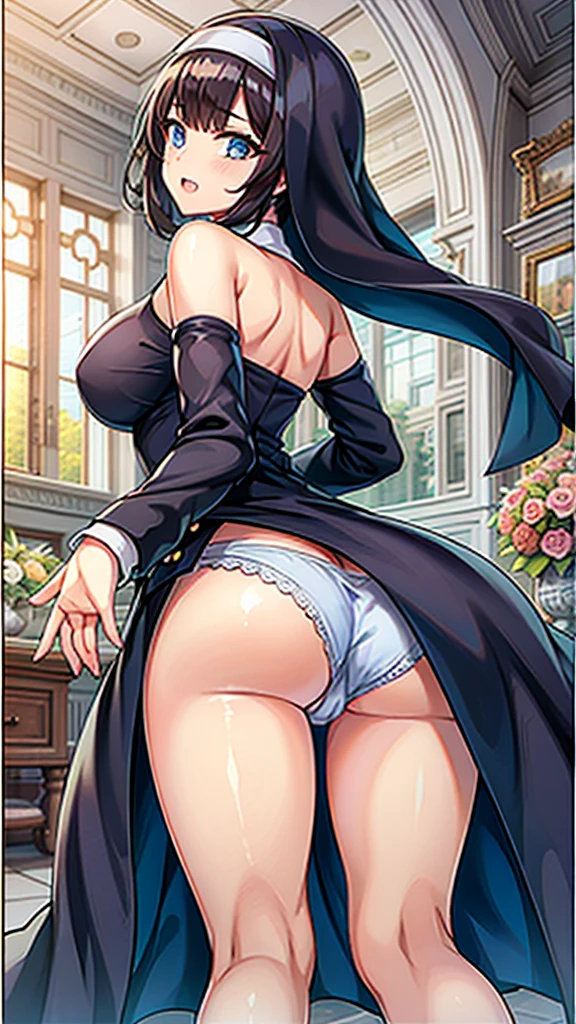 Nuns、Panties in full view、Light blue stripes々Panties、Big Breasts、beautiful girl、Praying、