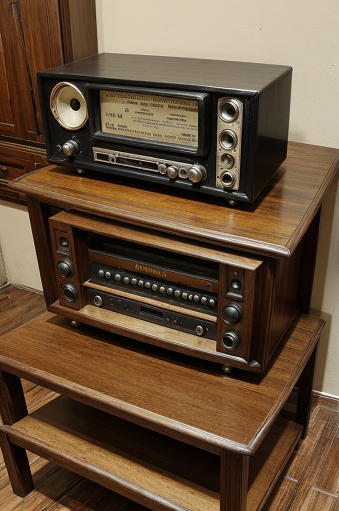 mostrar y un sillon antiguo con un radio antiguo en un brazo del sillon