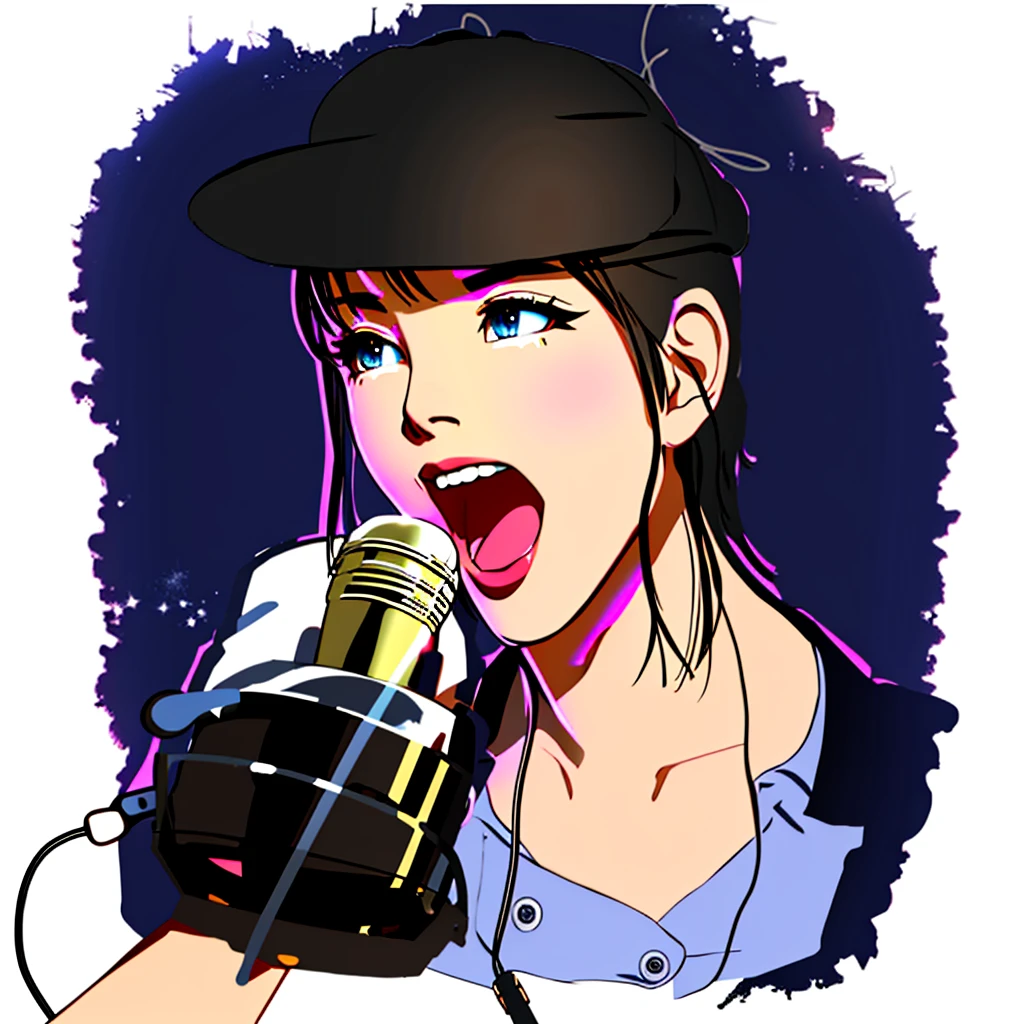 Right hand holding microphone and singing