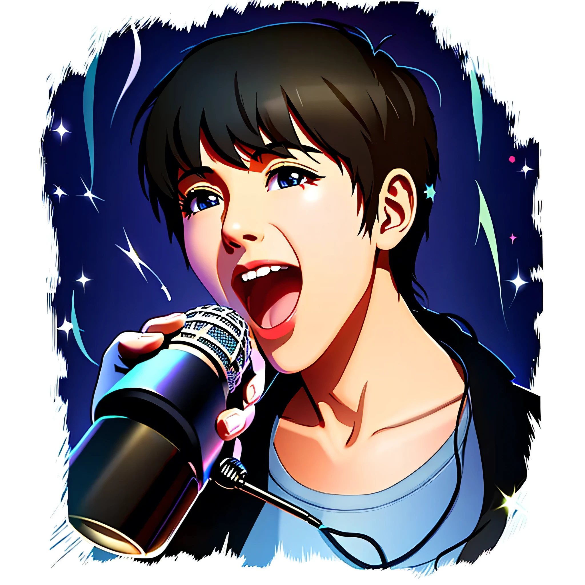 Right hand holding microphone and singing
