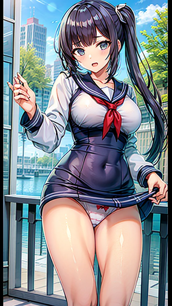 Sailor suit、Panties in full view、stripes々Panties、Big Breasts、beautiful girl、