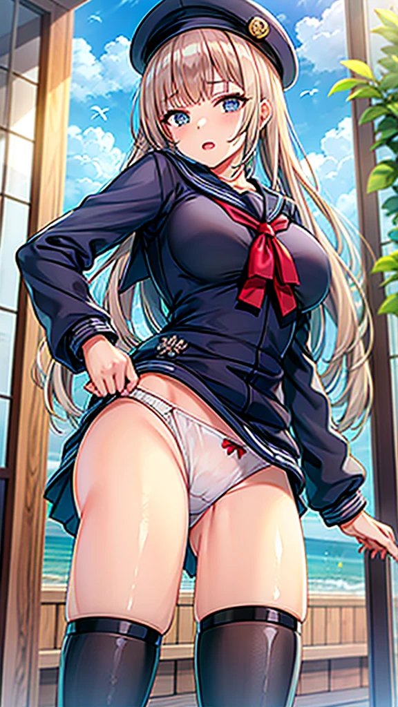 Sailor suit、Panties in full view、stripes々Panties、Big Breasts、beautiful girl、