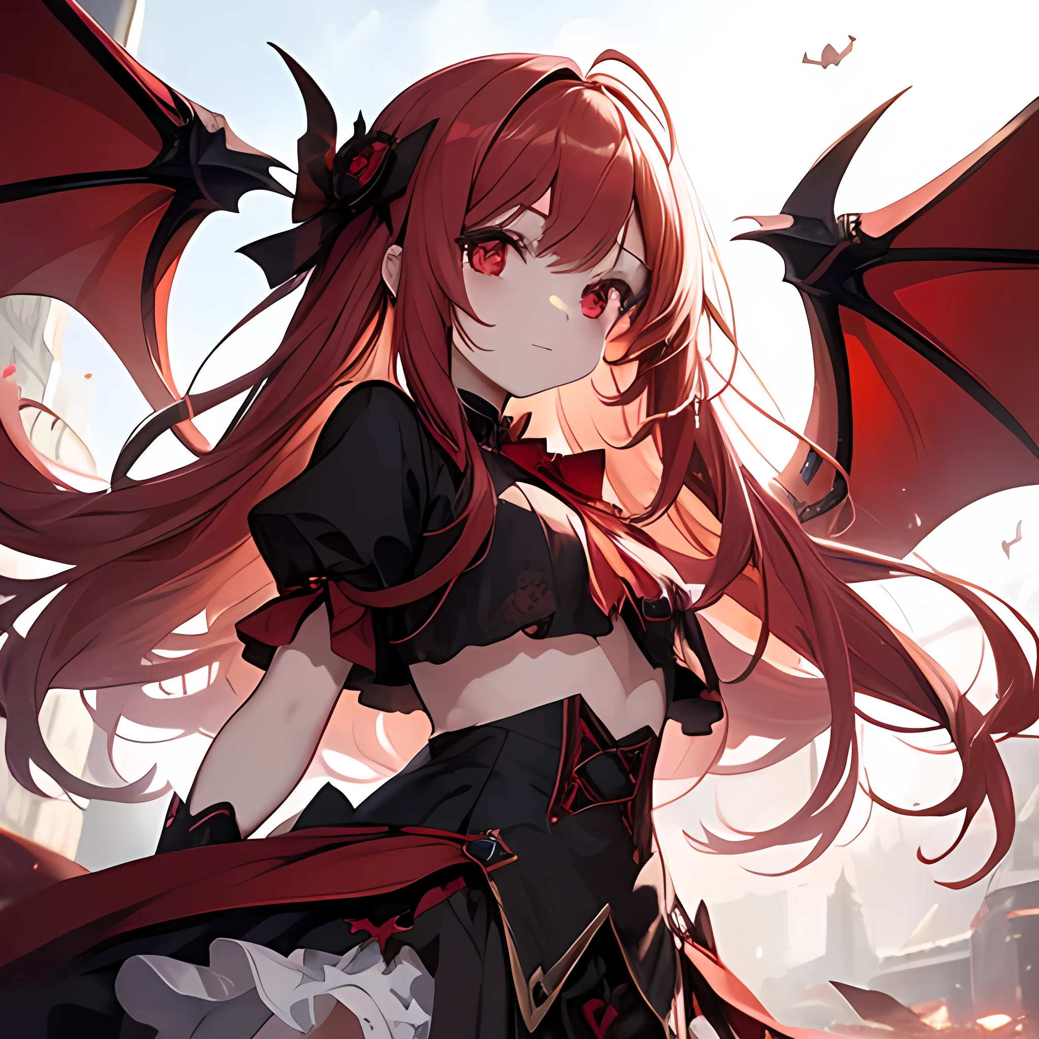 beautiful illustration, best quality, cute petit girl, (transform sequence), transform vampire girl, chibi, black and red magical girl, fractal art, vampire, babyface, long pure white and red mesh hair, beautiful detailed red eyes, cinematic lighting, cowboy shot, looking at viewer, from bottom, happy