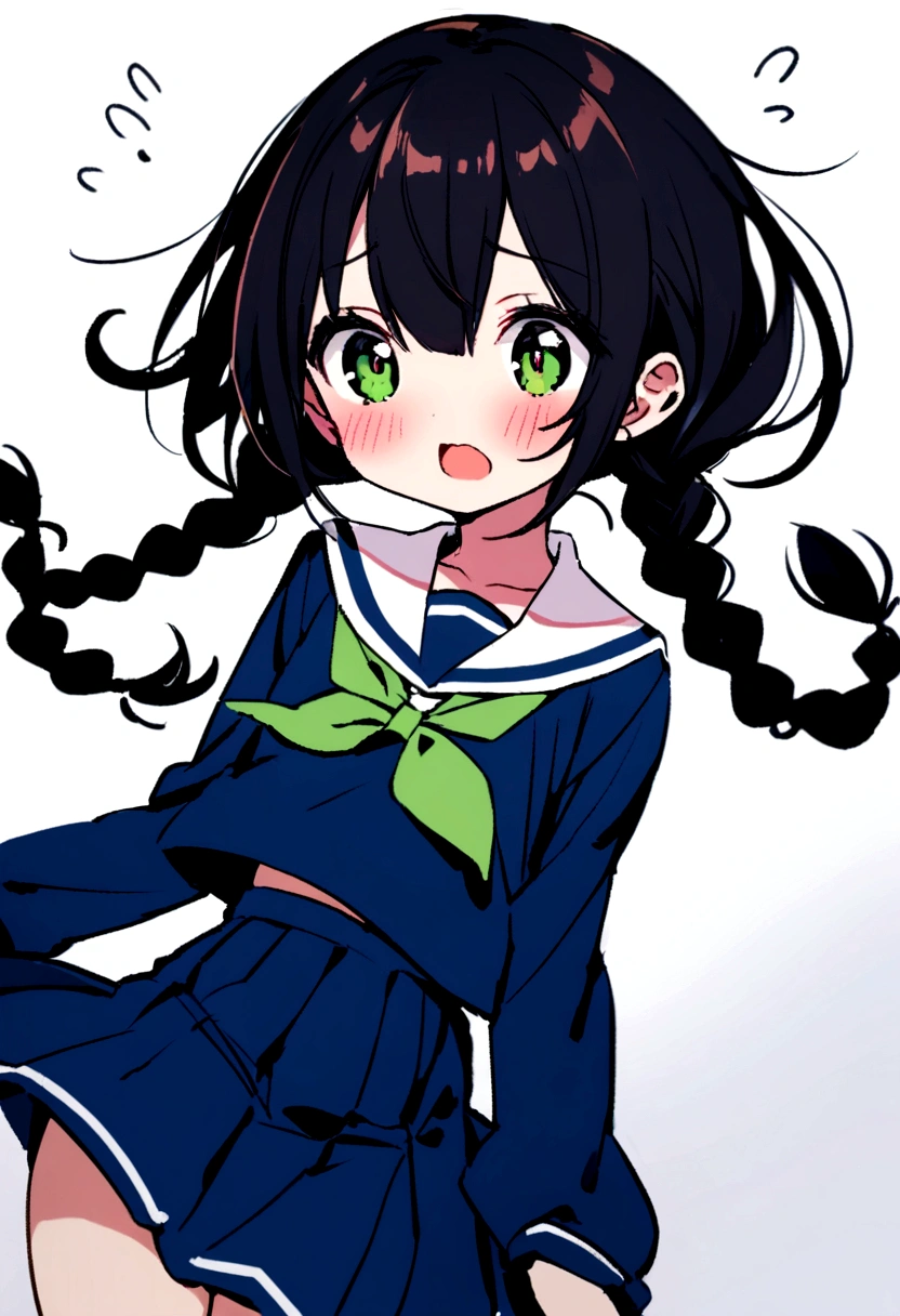 Long black hair, two braids, sailor suit, jitters, loli, short, cute,