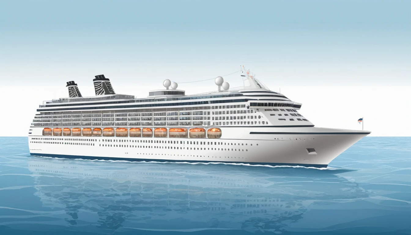 Cruise ship in the ocean, illustration, vector art, white background, 64k, high resolution, highly detailed illustration
