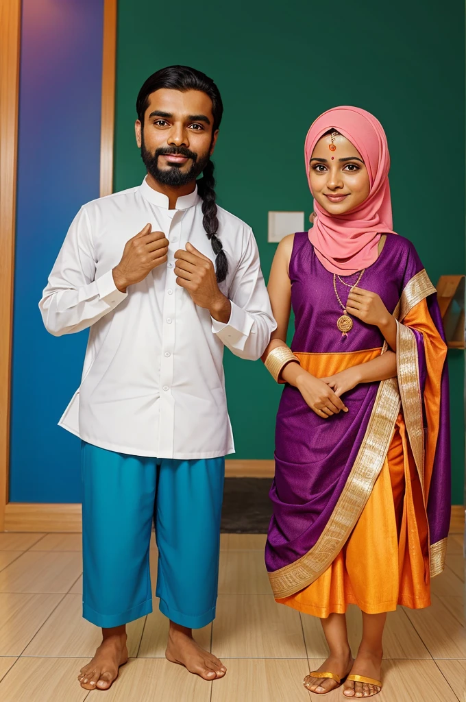 Hindu and Muslim are lived together peacefully. Generate a cartoon image.