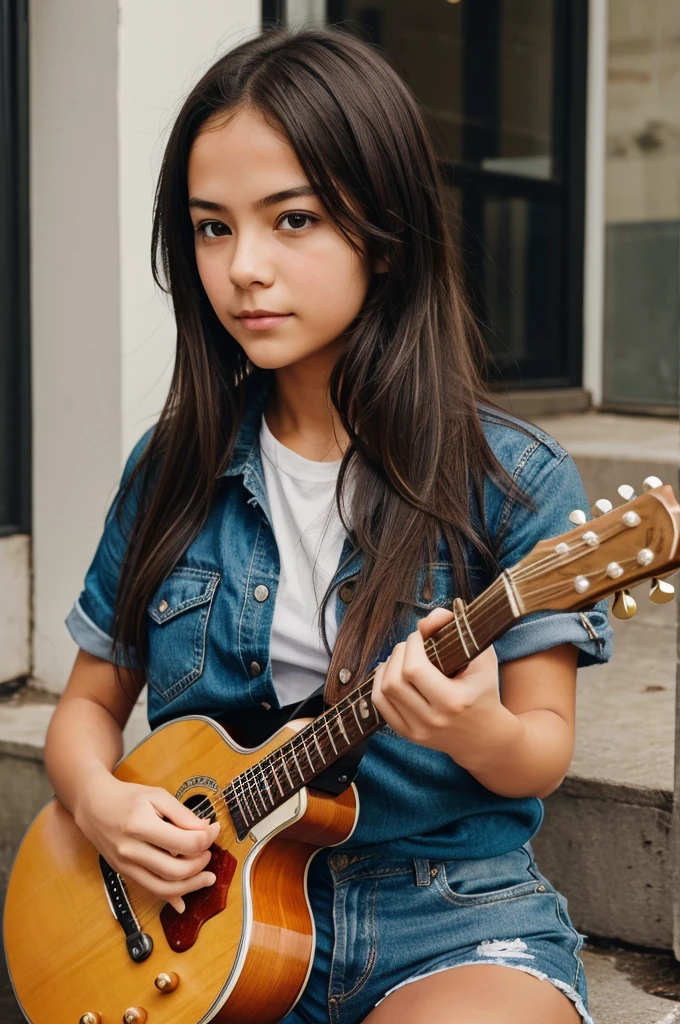 I want to create a image of a girl playing guitar using my face