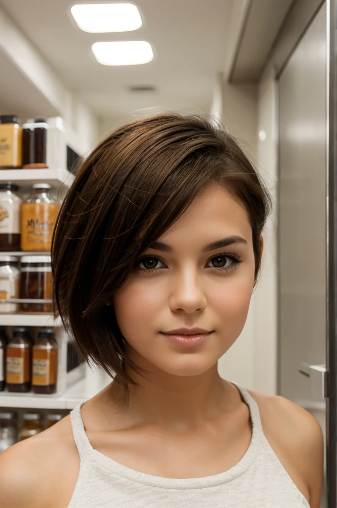 girl short hair brown, casual