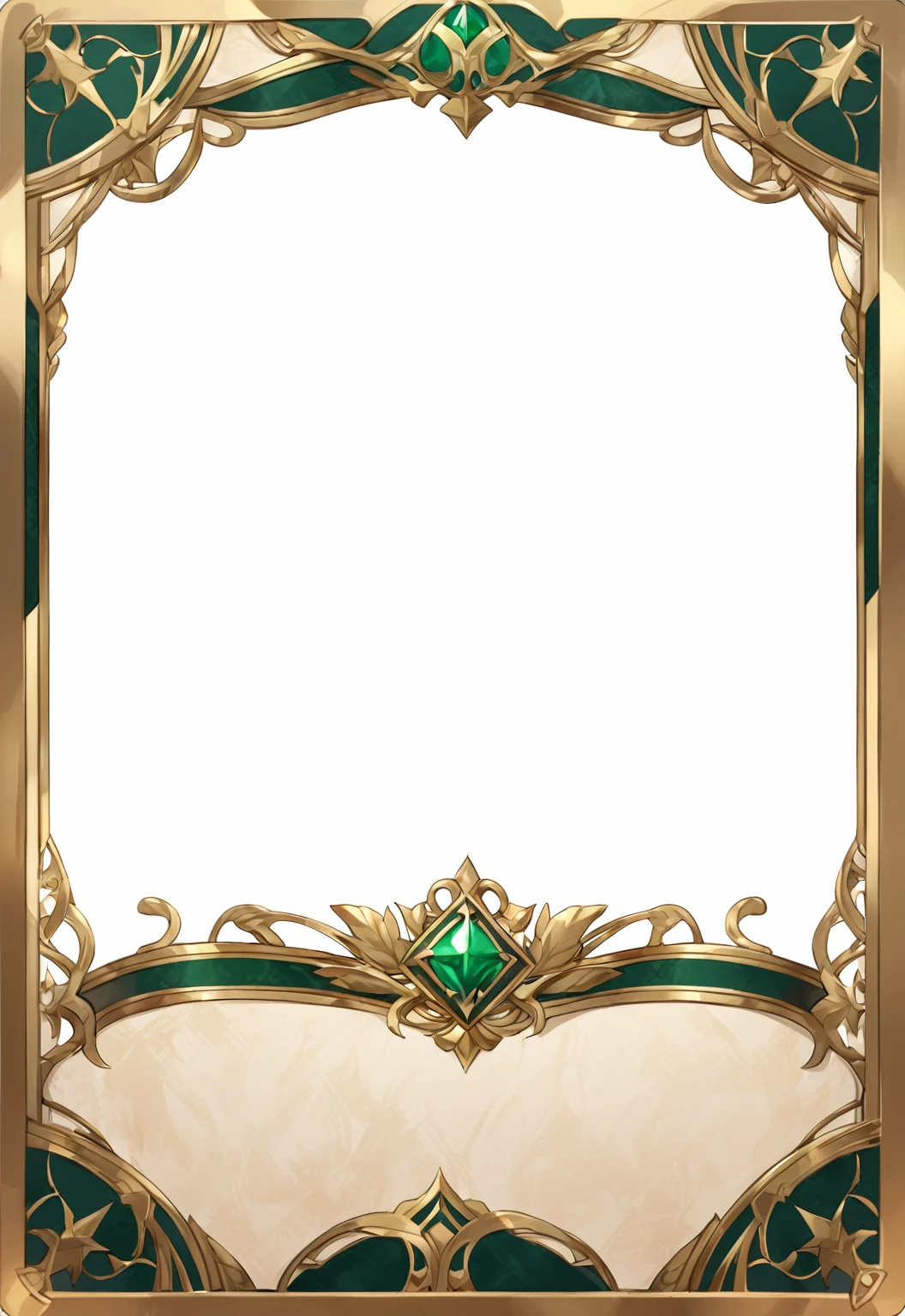 A card border UI,Medieval European aristocracy design,Noble and elegant dark style,There are blood stains on the parchment backing.。Deep Red、Emerald Green、Gold main tone。