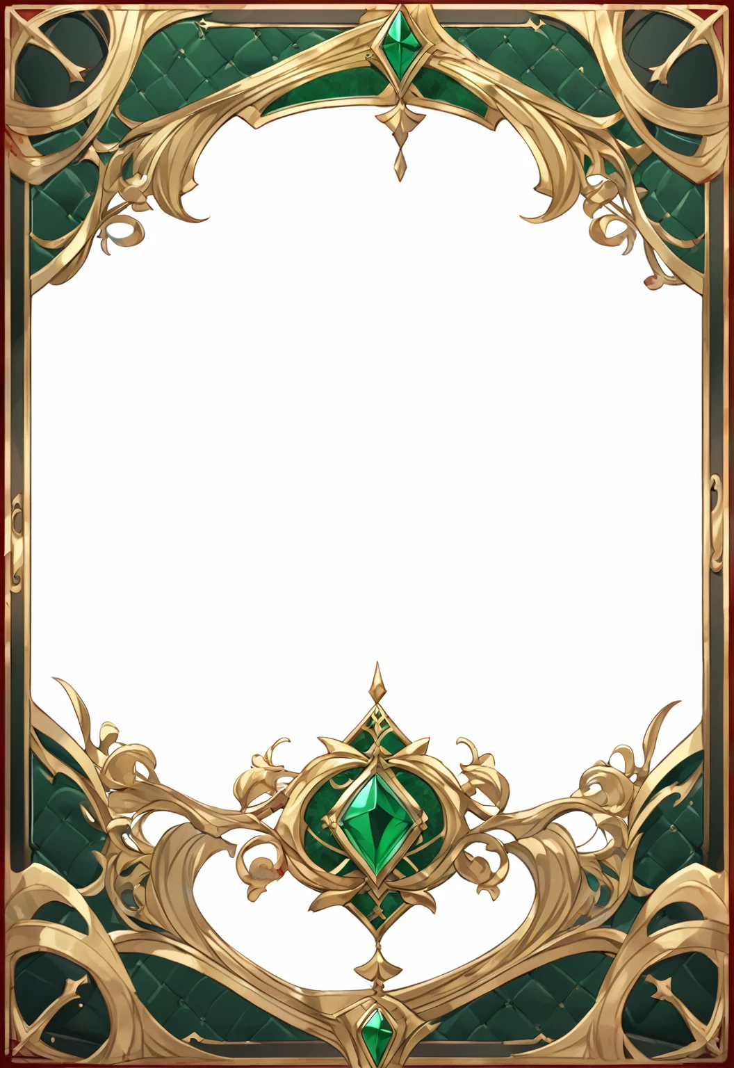 A card border UI，Medieval European aristocracy design，Noble and elegant dark style，There are blood stains on the parchment backing.。Deep Red、Emerald Green、Gold main tone。