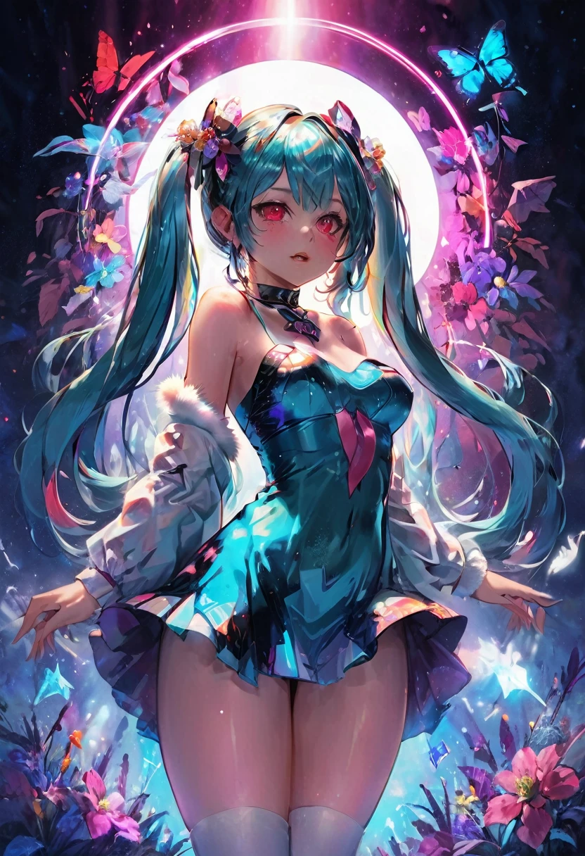 (Highest quality, 4K, 8k, High resolution, masterpiece:1.2), Super detailed, (Realistic, photoRealistic, photo-Realistic:1.37), expressive aesthetics, 1960s counterculture, Brightly colored humanoids, Psychedelic Art, Retro art style, Crisp details, abstract pattern, , , , , Flower Power, , Psychedelic Background, Fractal Art, Multicolored neon lights, A unique and trippy perspective, landscape, Hallucinations, a mind-changing experience, Motion Blur, Fluid movement, Synthesizer Sounds, Realistic fur rendering, Rich and vibrant color palette, , Mysterious glow, high contrast lighting, , , One girl, alone, , , , , , empty eyes, blank eyes, gleaming skin, , , wrist cuffs, , , , , red cheek, , , , , , Nipples, , , pussy, ahegao, Shiny rosy lips, Sexy posture, dynamic pose,Lens flare, Hatsune Miku, bdsm, paizuri