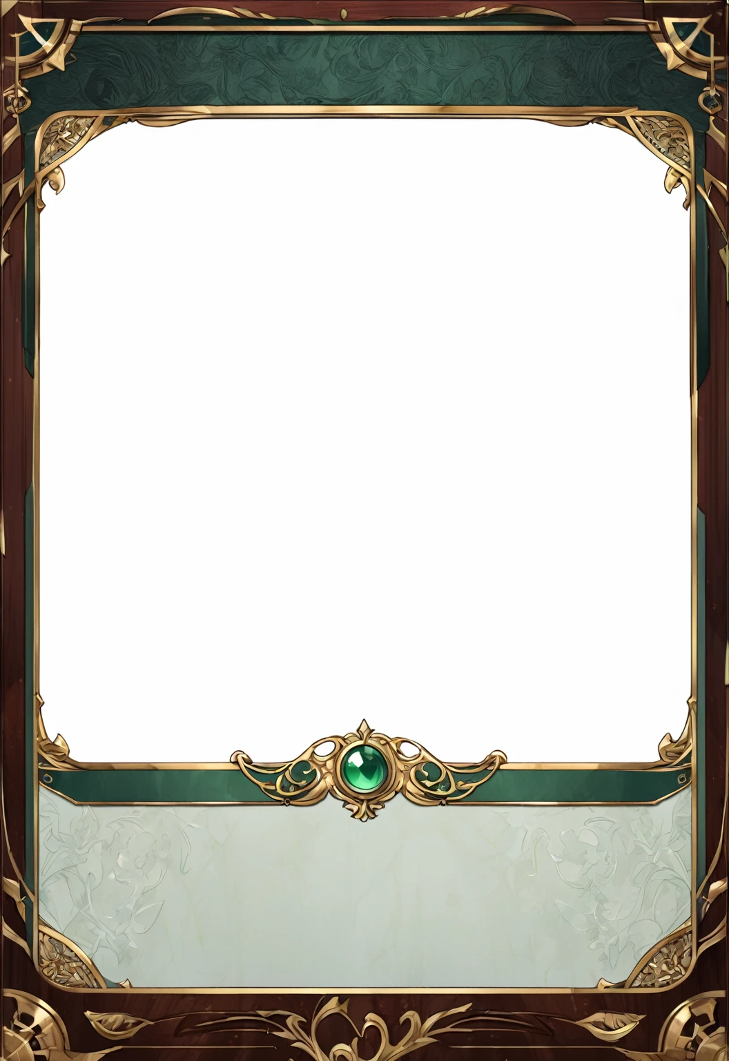 A card border UI，Medieval European aristocracy design，Noble and elegant dark style，There are blood stains on the parchment backing.。Deep Red、Emerald Green、Gold main tone。