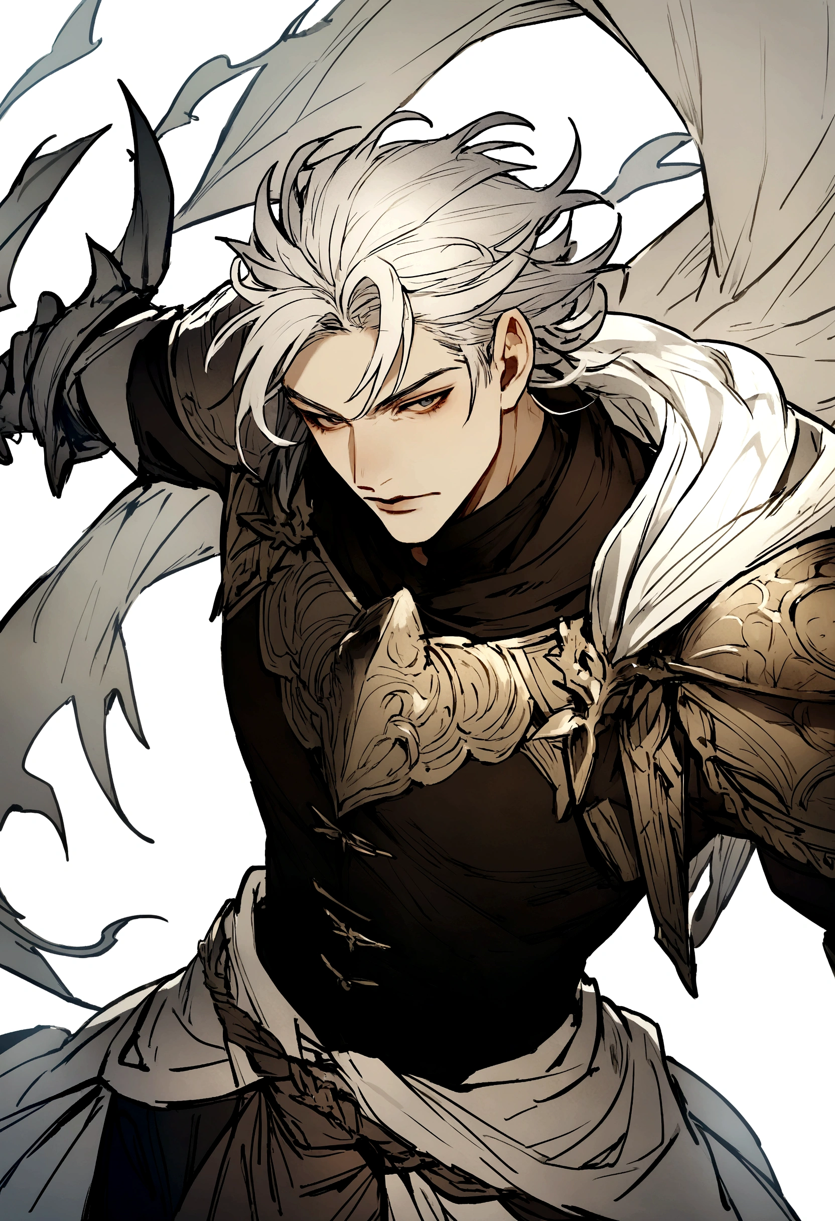 Fantasy male medieval character white hair no background middle qged