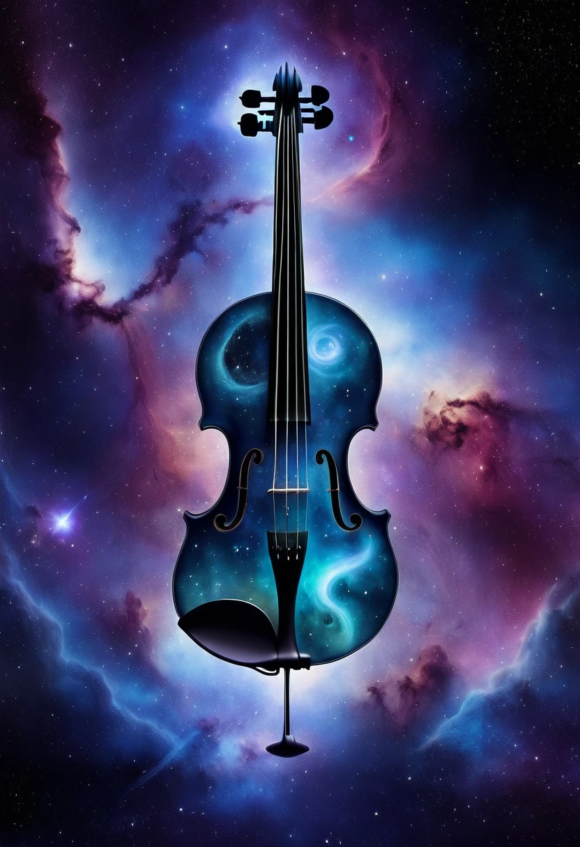 dreamlikeart, galaxy, outer space, nebula, star, [cyberpunked] Three string fiddle from the stars (star:1.5),